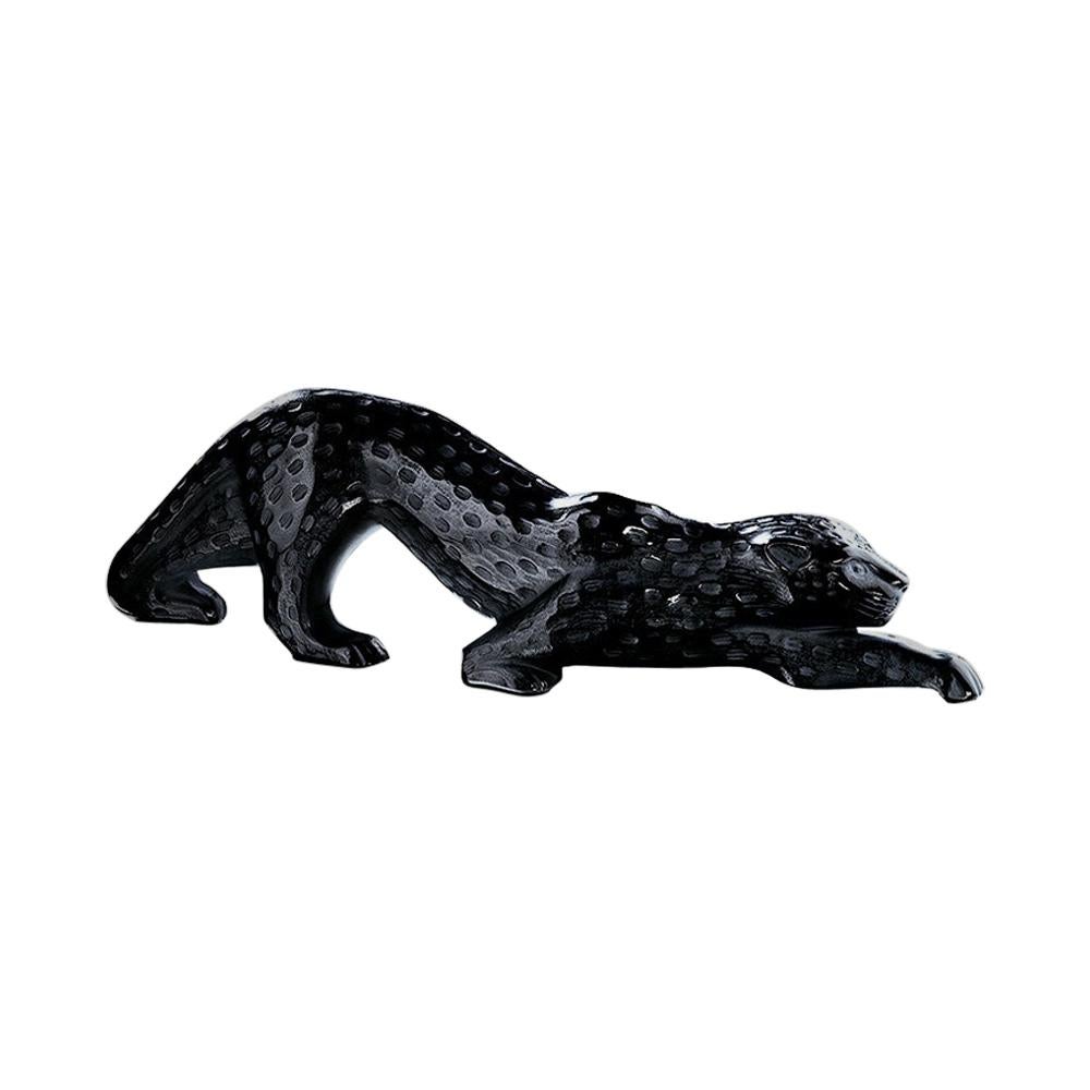 For Sale: Black Large Zeila Panther Sculpture in Crystal Glass by Lalique