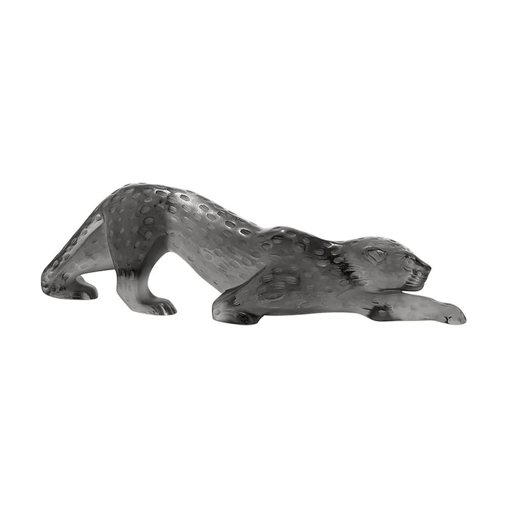 For Sale: Gray (Grey) Large Zeila Panther Sculpture in Crystal Glass by Lalique