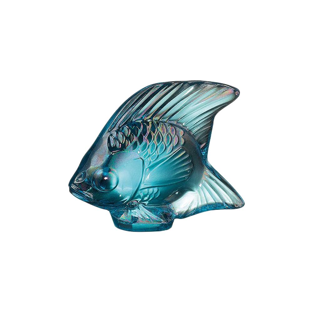 For Sale: Blue (Turquoise Luster) Fish Sculpture in Crystal Glass Luster by Lalique