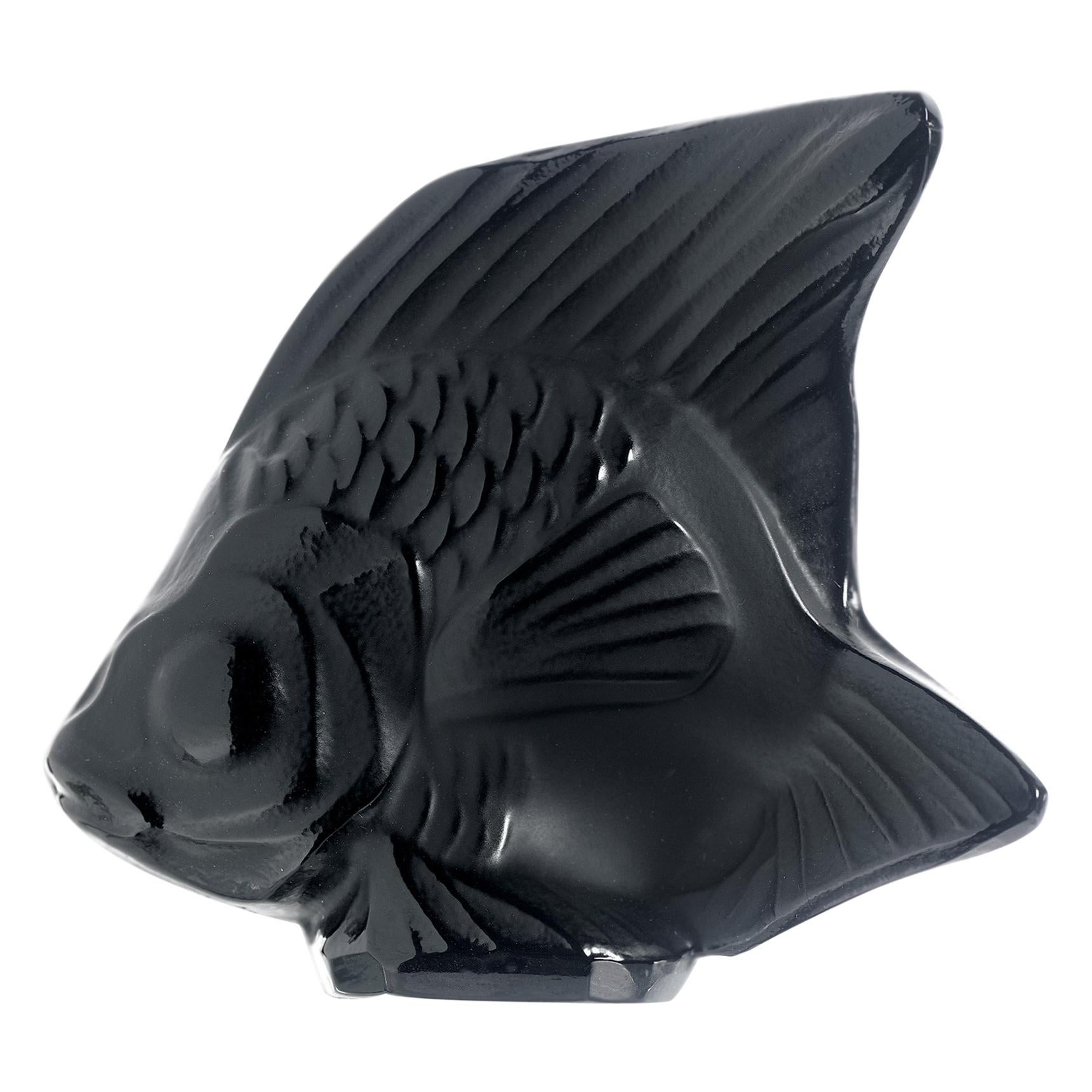 For Sale: Black Fish Sculpture in Crystal Glass Luster by Lalique