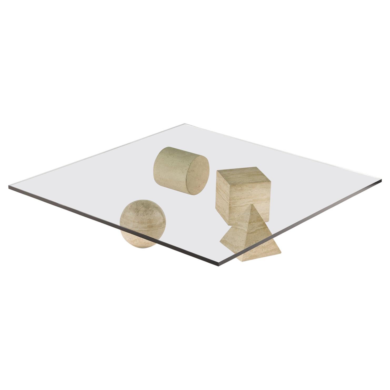 En vente : Beige (Travertine) Table Martinelli Luce Metafora 1979 par Lella et Massimo Vignelli