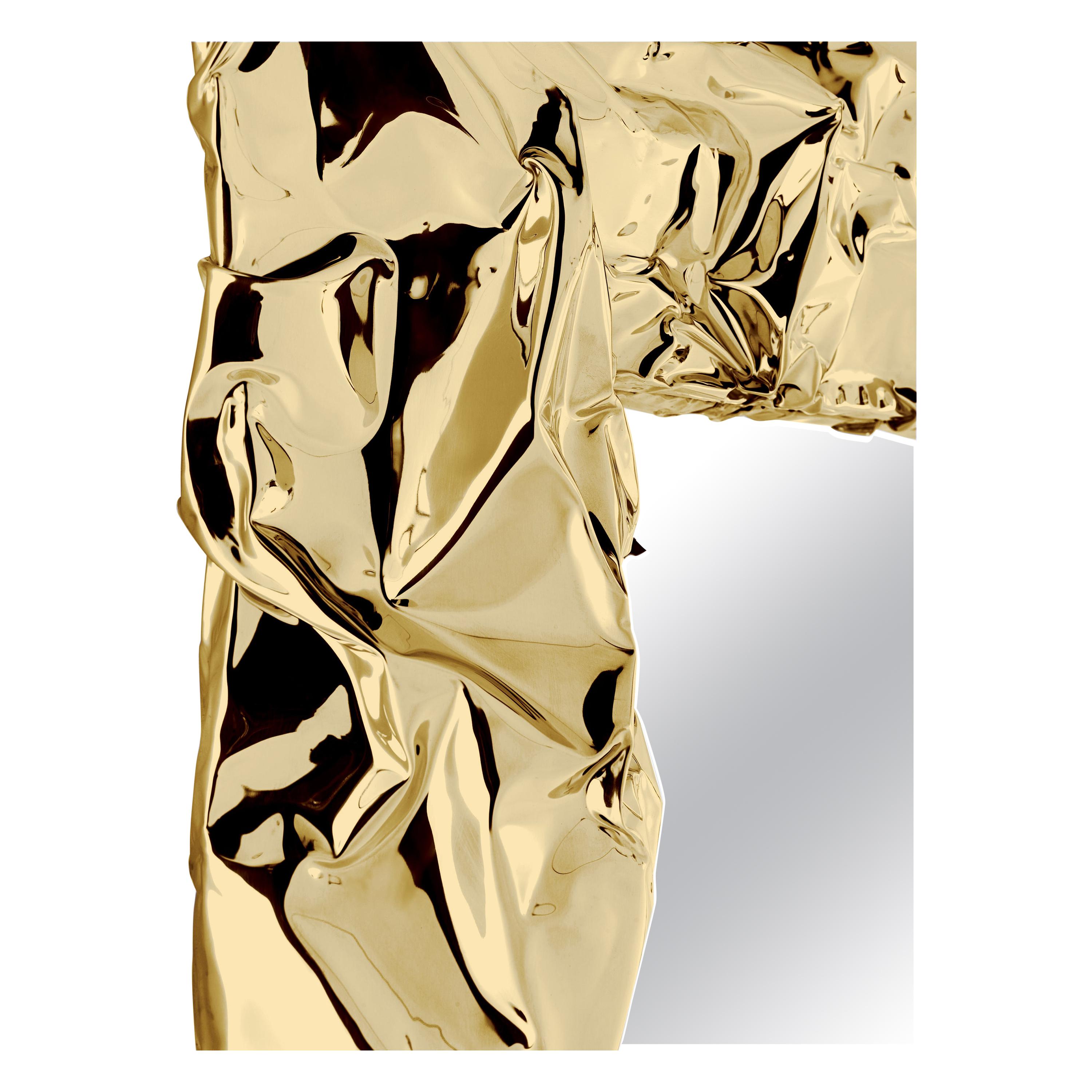 For Sale: Gold (Hand-Wrinkled Gold) Opinion Ciatti Tab.u Medium Square Mirror