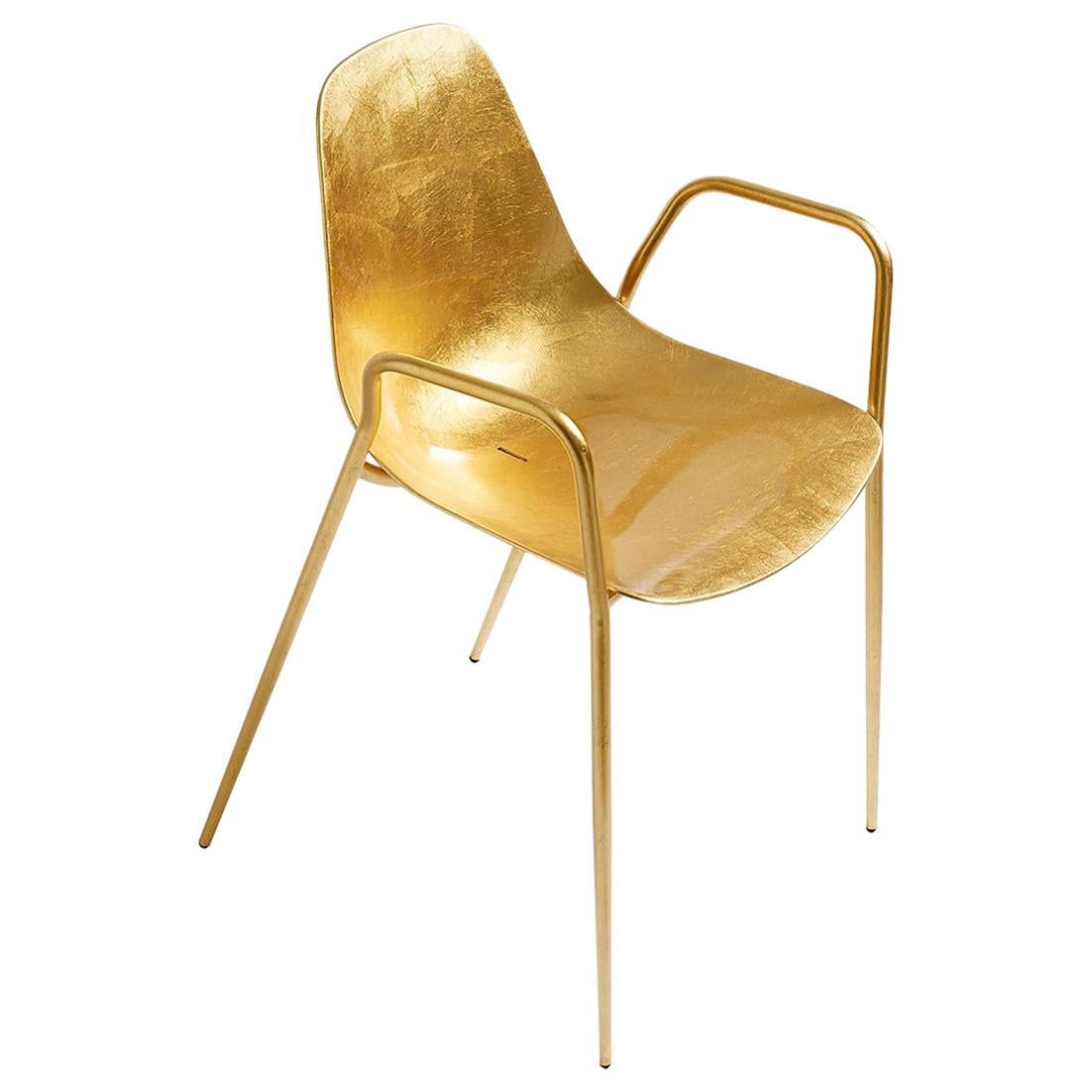 For Sale: Gold (Gold Leaf) Opinion Ciatti Mammamia Stackable Chair with Armrests Set of 2