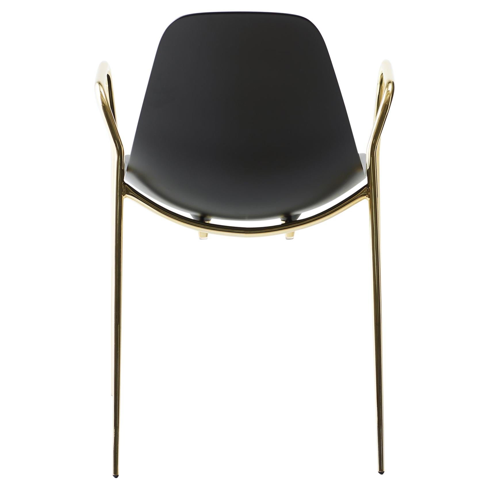 For Sale: Black (Black with Gold Structure) Opinion Ciatti Mammamia Stackable Chair with Armrests Set of 2