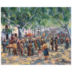 market day in spain oil on canvas painting