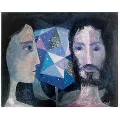 Zwei Männer und eine Frau, Öl auf Leinwand, Gemälde