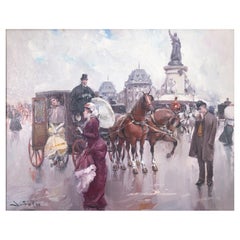 View of modernist Paris oil on canvas painting
