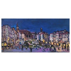 Vitoria at night Spain oil on canvas painting urbanscape
