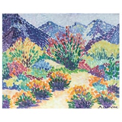 Pointillist Original Oil Painting  Wild Flowers in Provence Landscape