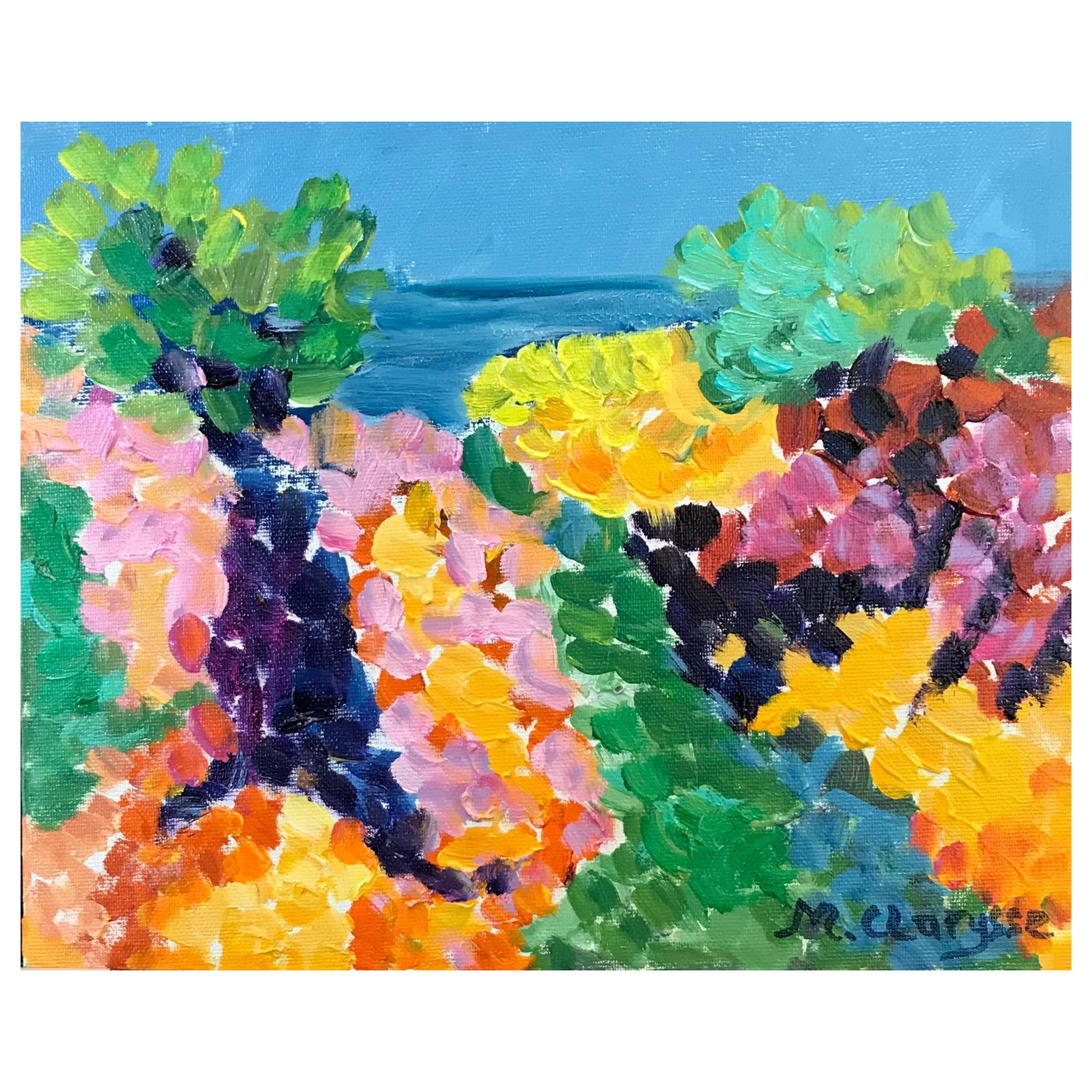 Maggy Clarysse Landscape Painting - Bright & Colorful French Impressionist Oil Painting Abstract Dotty Landscape