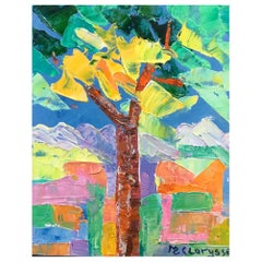 Bright & Colorful French Impressionist Oil Painting Abstract Palm Tree