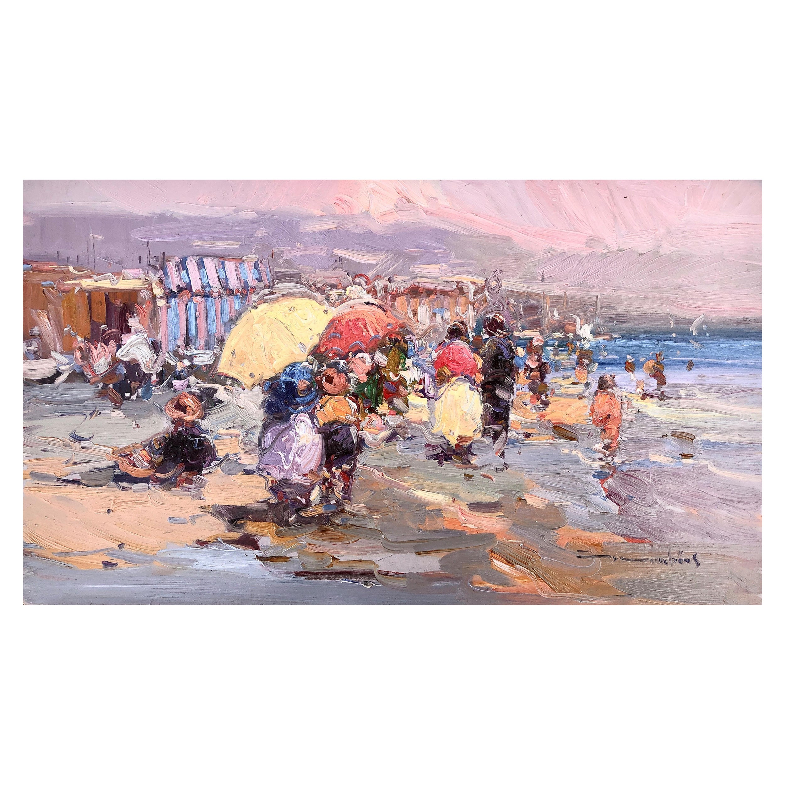 Gabriel Casarrubios Figurative Painting – Beach's Day, Öl auf Karton, Gemälde