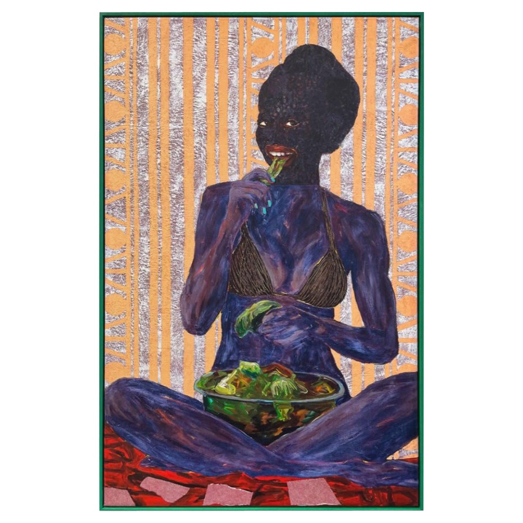 Smiling Girl Eating Salat, von Collin Sekajugo, Zeitgenössische afrikanische Kunst, 2022