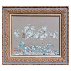 Vintage Chinese School  Gouache Painting  in Carved and Painted Frame circa 1940's