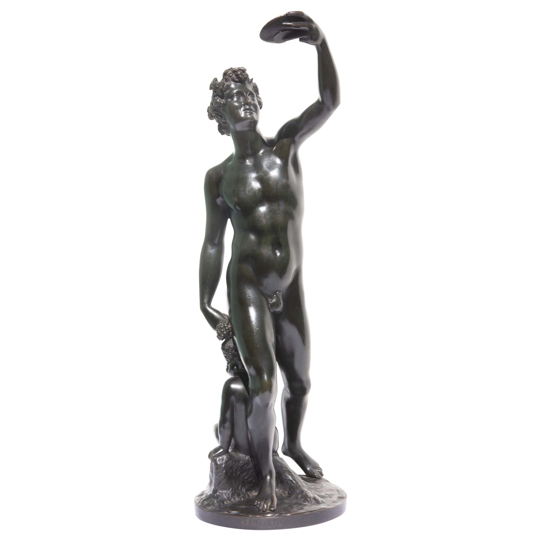 Sculpture néoclassique de nu néoclassique d'un jeune Bacchus par Elias Hutter 19ème siècle