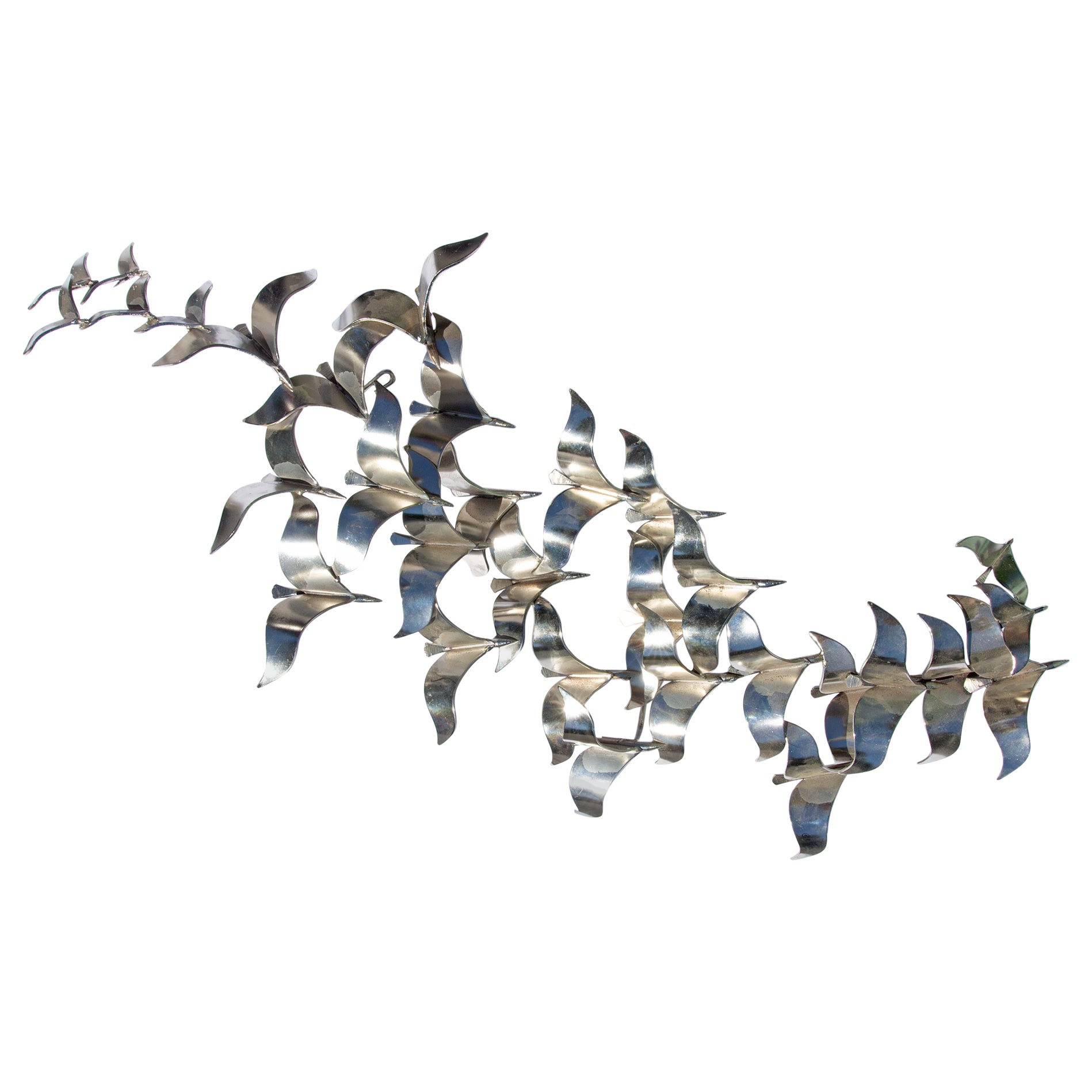 Curtis Jeré Abstract Sculpture - Vintage Curtis Jere Chrome Birds in Flight Wall Sculpture