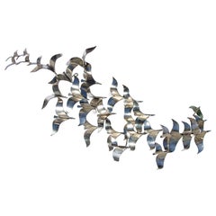 Vintage Curtis Jere Chrome Birds in Flight Wall Sculpture