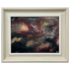Dark Red & Black Expressive Abstract Painting by Contemporary British Artist