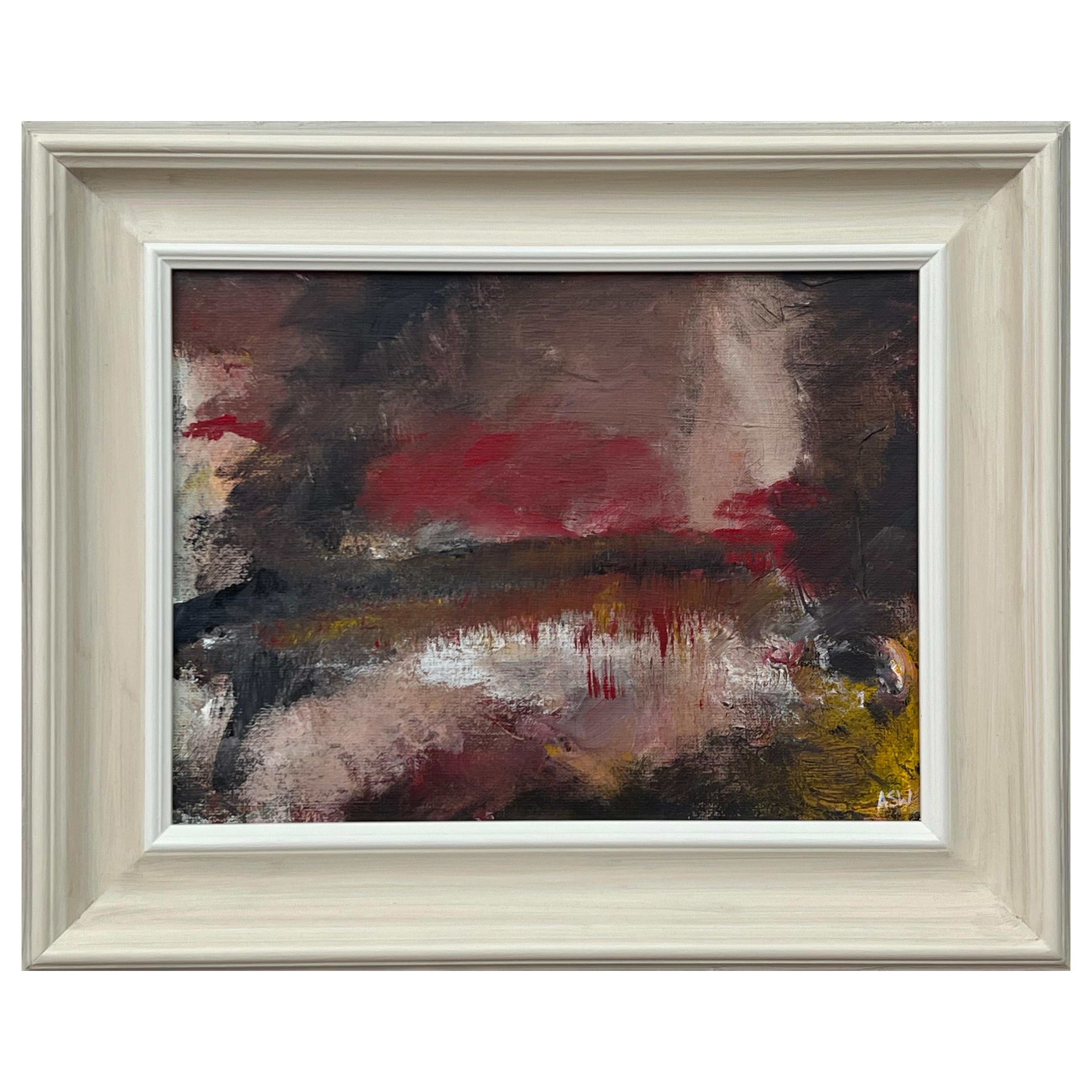 Angela Wakefield Landscape Painting - Dark Red & Black Expressive Abstract Painting by Contemporary British Artist