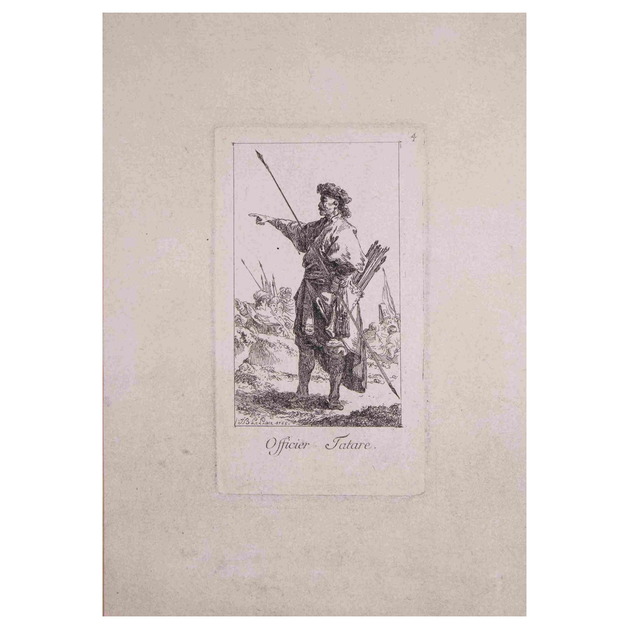 Officier Tartare - Eau-forte originale de Jean Baptiste Le Prince - 1765