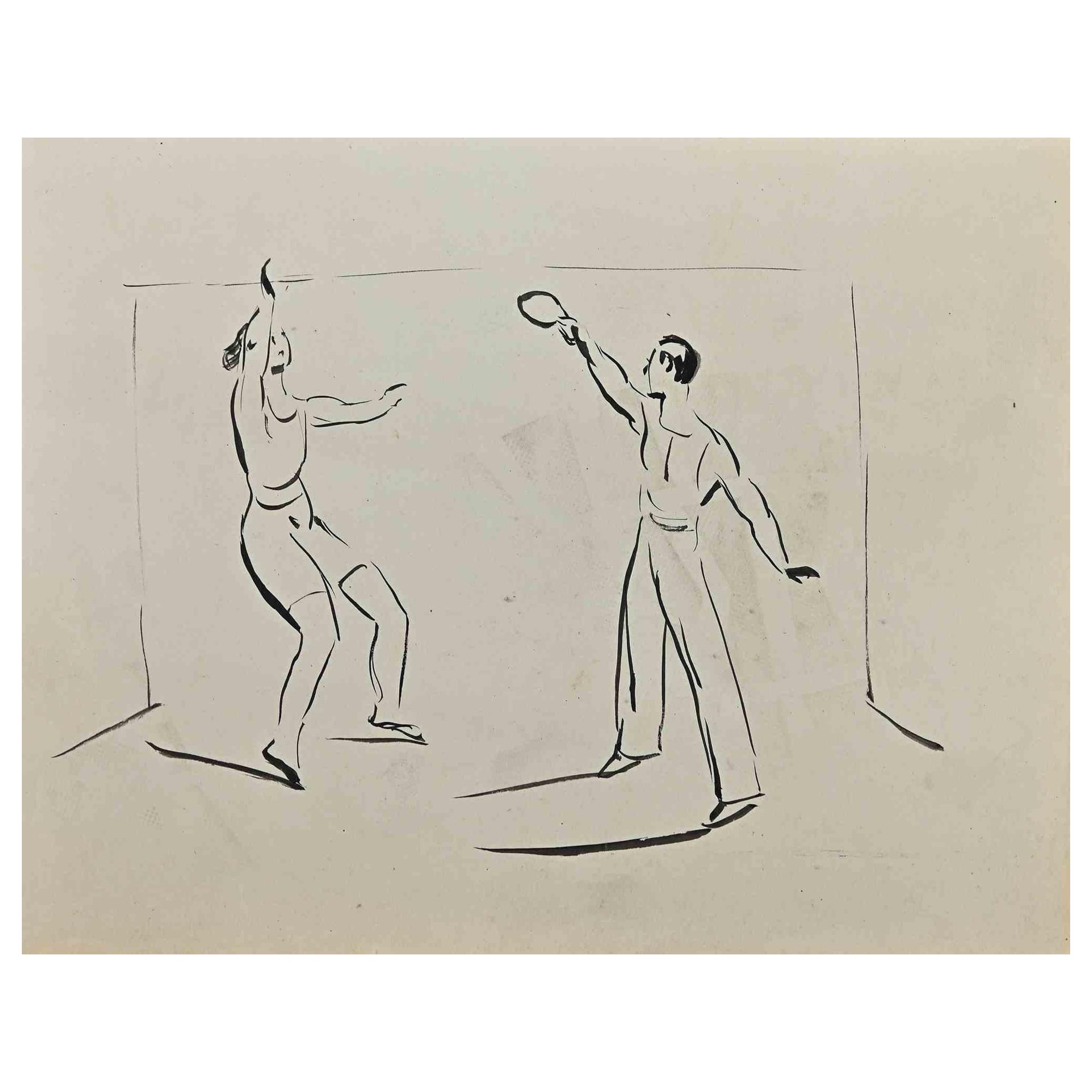 Playing - Drawing in Ink By Norbert Meyre - Early 20th Century