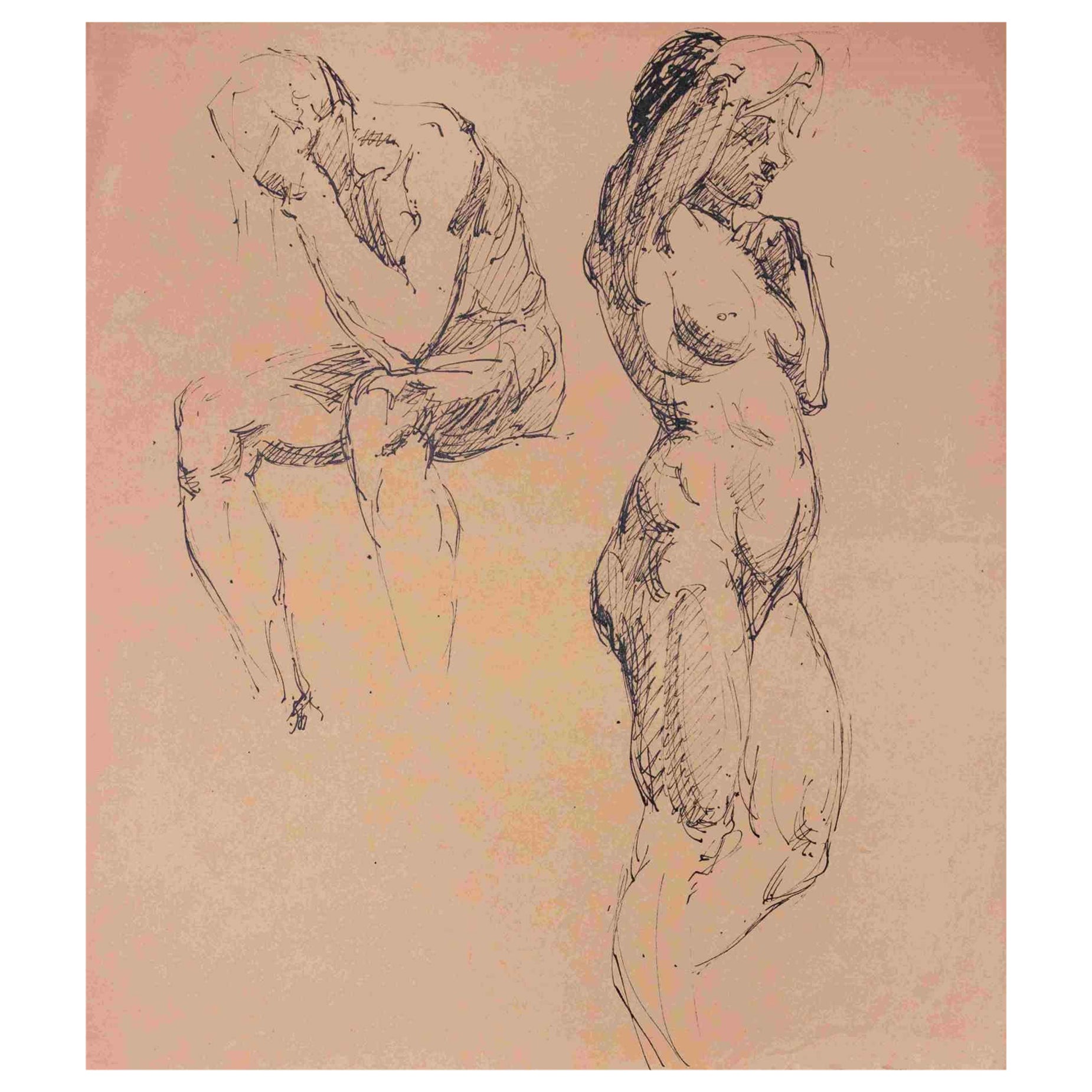 Unknown Figurative Art - Nudes - Original Pen Drawing on Paper - Mid 20th Century