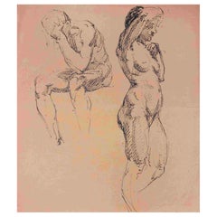 Nudes - Original Pen Drawing on Paper - Mid 20th Century