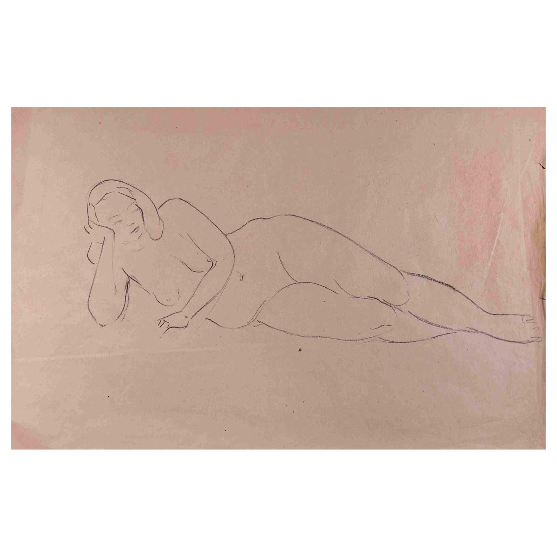 Unknown Figurative Art - Nude Woman - Original Pen Drawing on Paper - Mid 20th Century