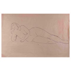 Femme nue - Dessin original au stylo sur papier - Milieu du XXe siècle