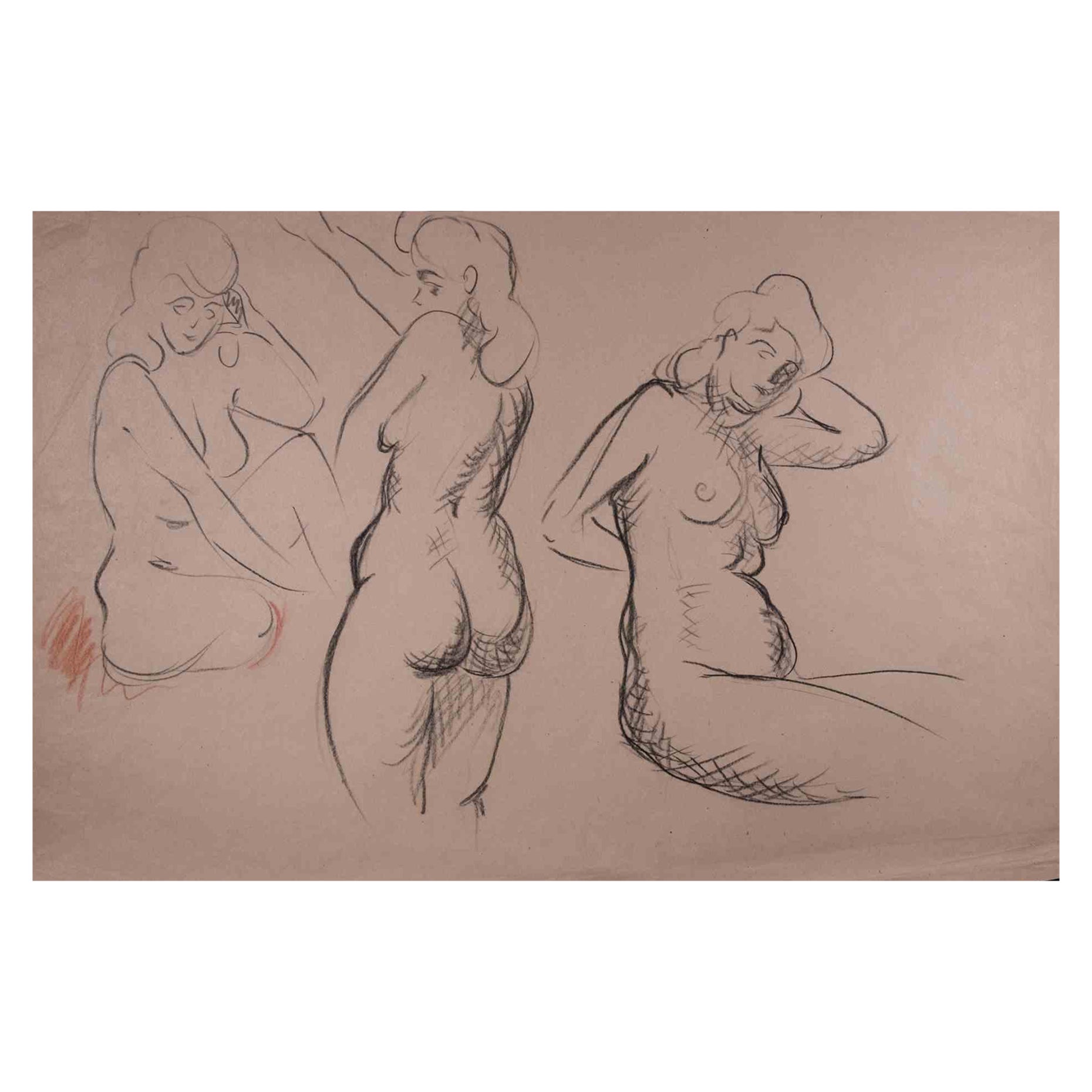 Study of Nudes - Original Pencil Drawing on Paper - Mid 20th Century - Art by Unknown