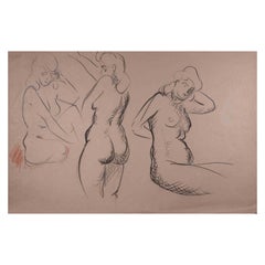 Étude de nus - dessin original au crayon sur papier - milieu du XXe siècle