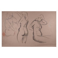 Étude de nus - dessin original au crayon sur papier - milieu du XXe siècle