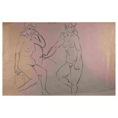 Aktzeichnung – Original-Bleistiftzeichnung auf Papier – Mitte des 20. Jahrhunderts