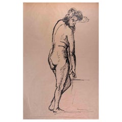 Nudefarbene Original-Bleistiftzeichnung auf Papier - Mitte des 20. Jahrhunderts