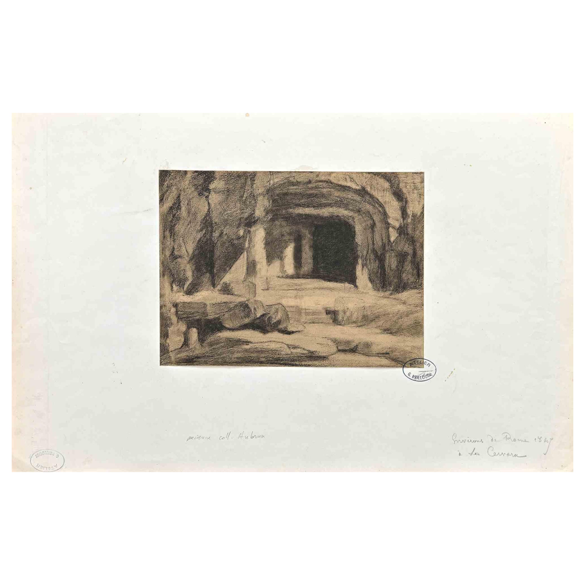 Unknown Figurative Art - La Cervara  - Original Drawing - 1847