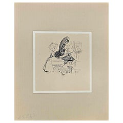 Seller of Hats - Original Ink Drawing on Paper by H. Somm - Late 19th Century