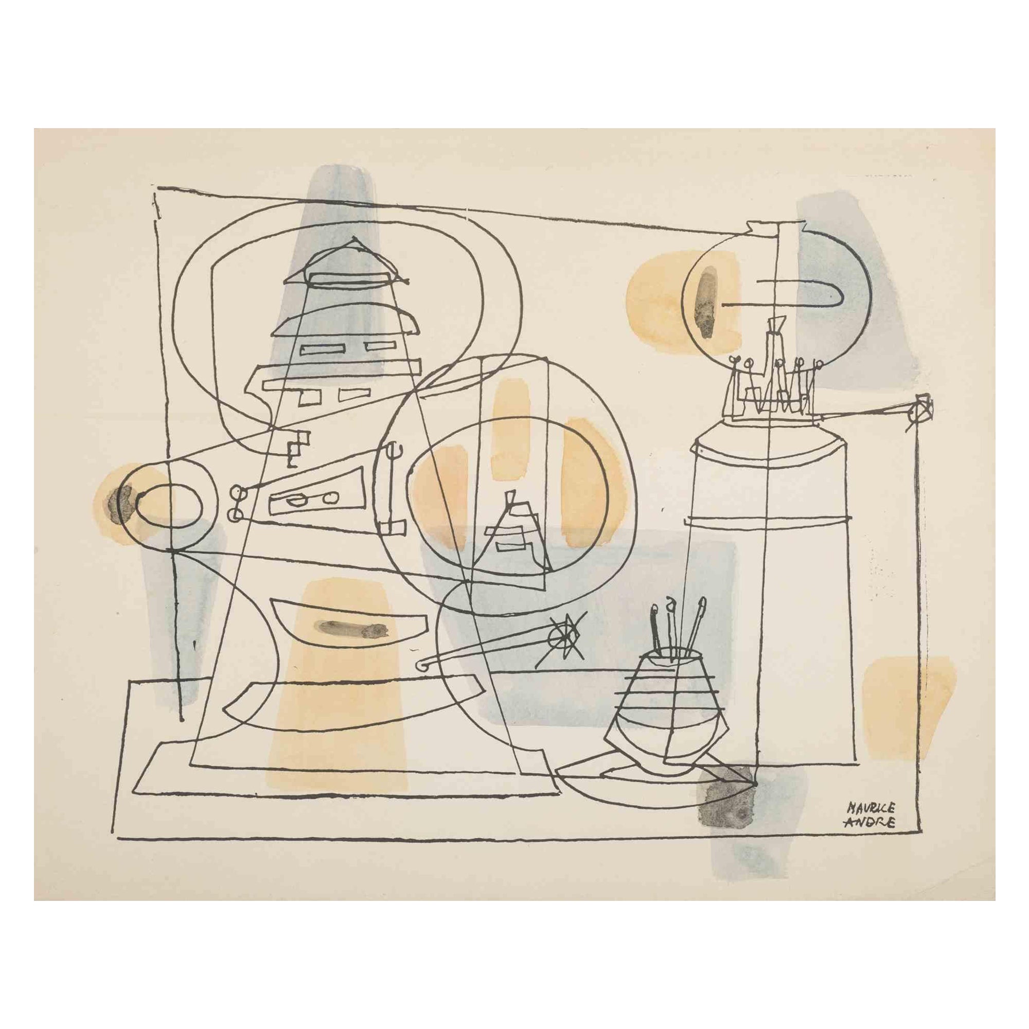 Abstract Composition - Original Drawing by Maurice André - Mid-20th Century