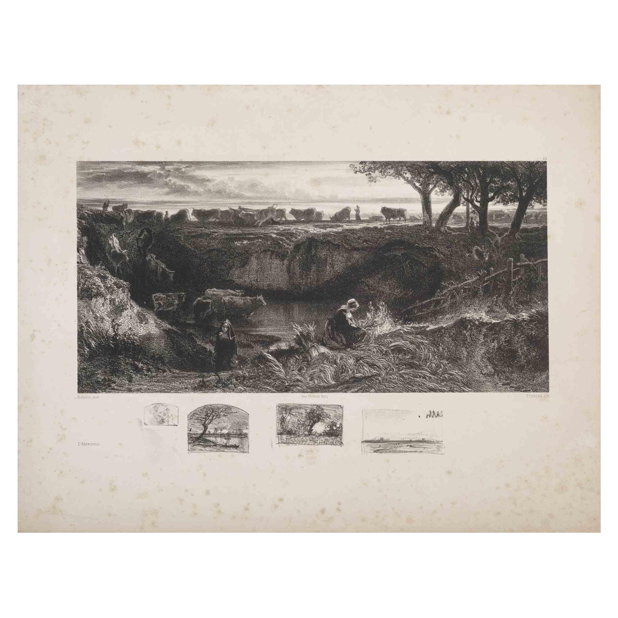 Landscape - Original Lithograph by Godefroy Jadin - Late 19th Century