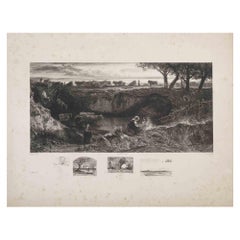 Paesaggio - Litografia originale di Godefroy Jadin - Fine del XIX secolo