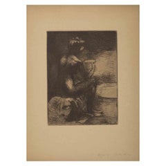 Study for a Nude - Original Etching by A. Delasalle - Mid-20th Century