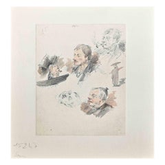 Portraits - Dessin original sur papier de H. Somm - Fin du 19e siècle