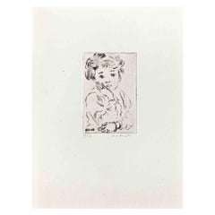 Portrait of a Child  - Original Etching by L.-P. Moretti - Mid-20th Century