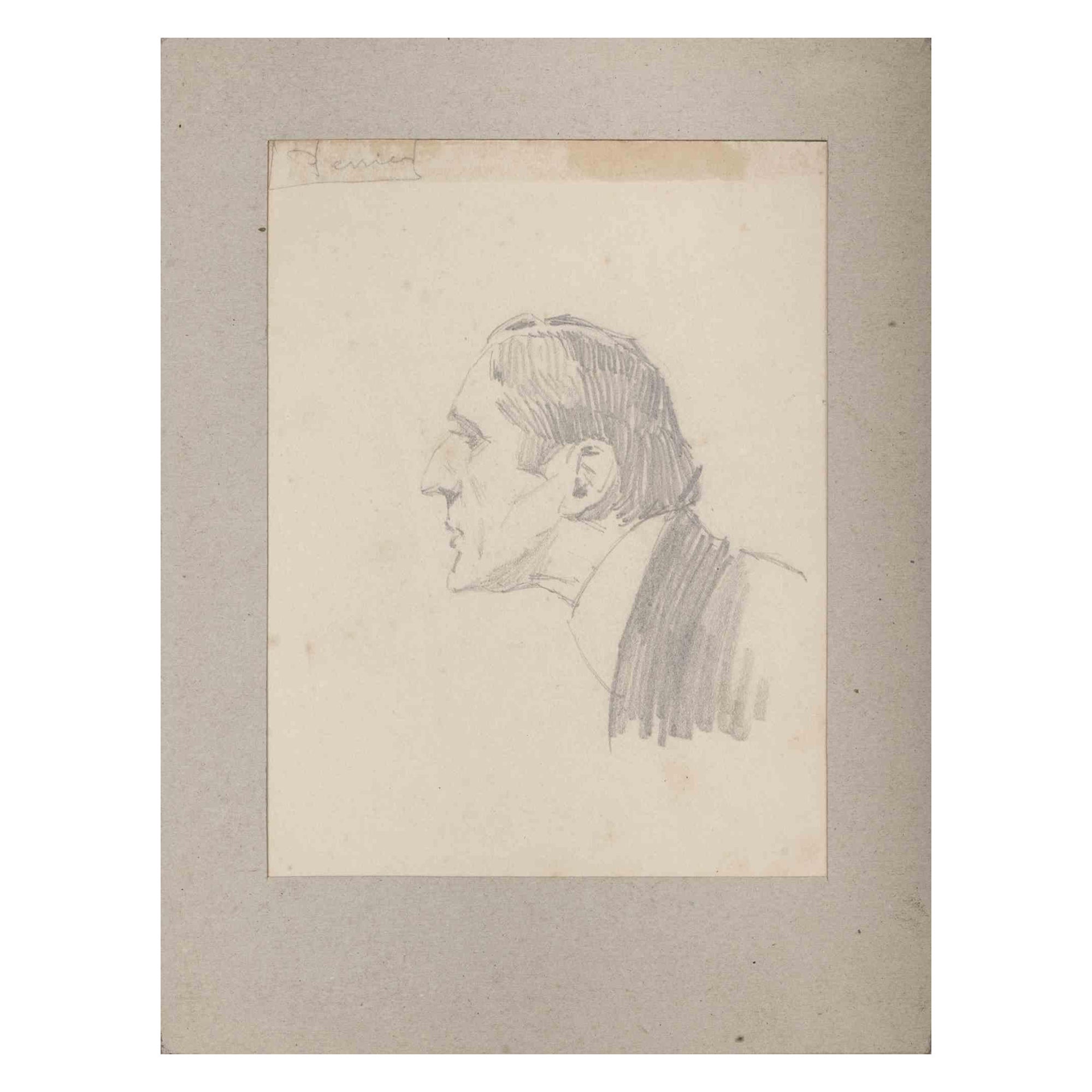 Portrait d'un Homme - Original Drawing by C.P. Renouard - Early 1900 - Art by Charles Paul Renouard