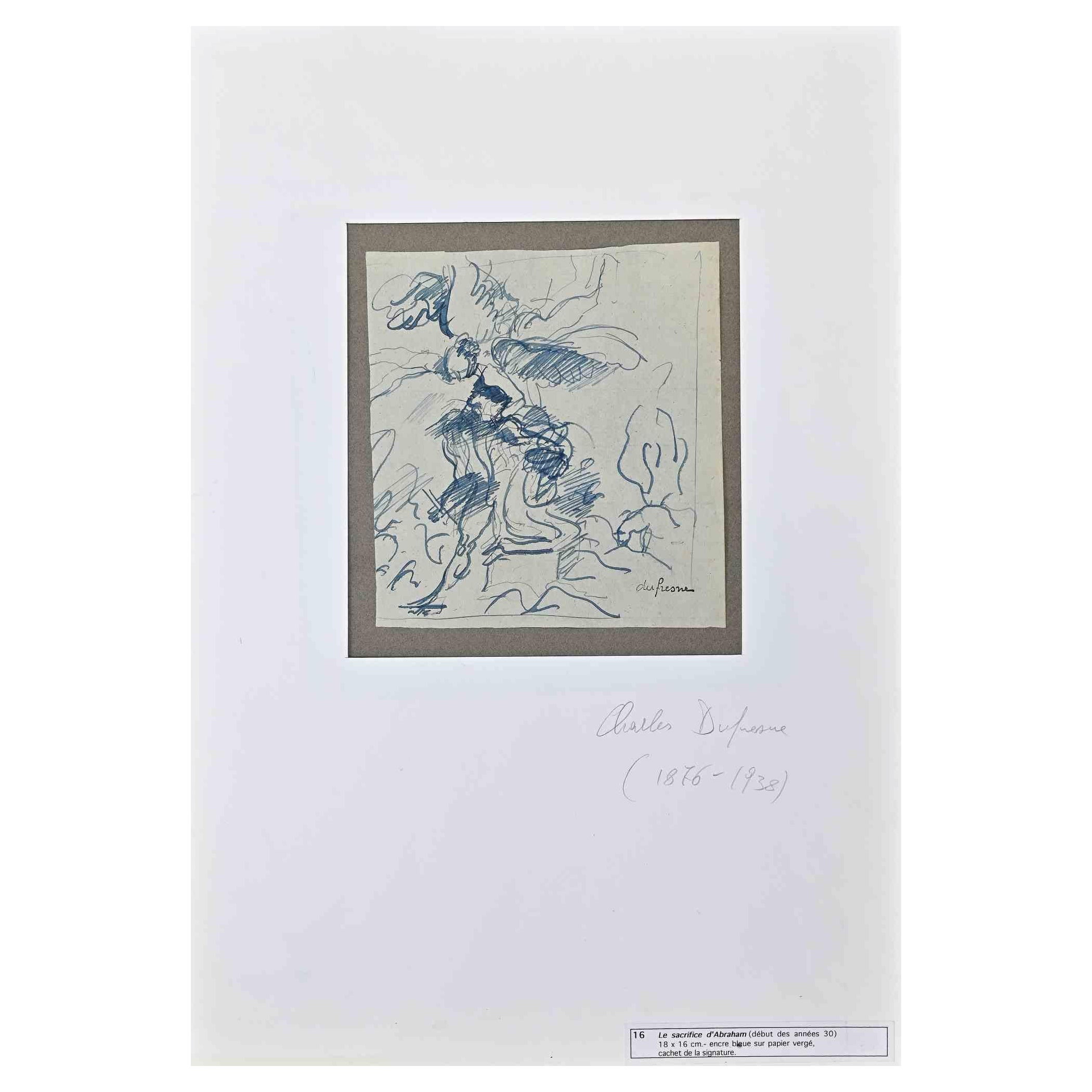 Charles Dufresne Figurative Art – Die Sacrifice d'Abraham – Originalzeichnung von C. Dufresne – Anfang des 20. Jahrhunderts