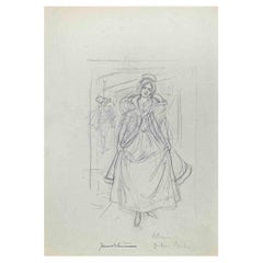 Elegant Lady  - Original Drawing By Pierre Georges Jeanniot - 1890s