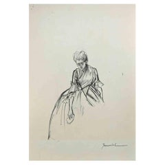 Dame douloureuse  - Drawing d'origine de Pierre Georges Jeanniot - années 1890