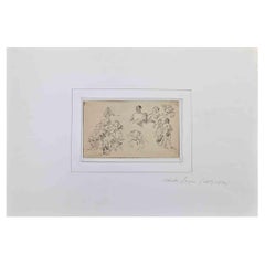  Figures - dessin original sur papier de Charles Jacque - milieu du 19e siècle