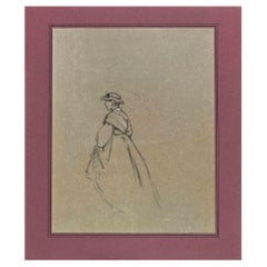  Figures - Original Drawing on Paper by Ferdinand Chaigneau - Mid 19th Century