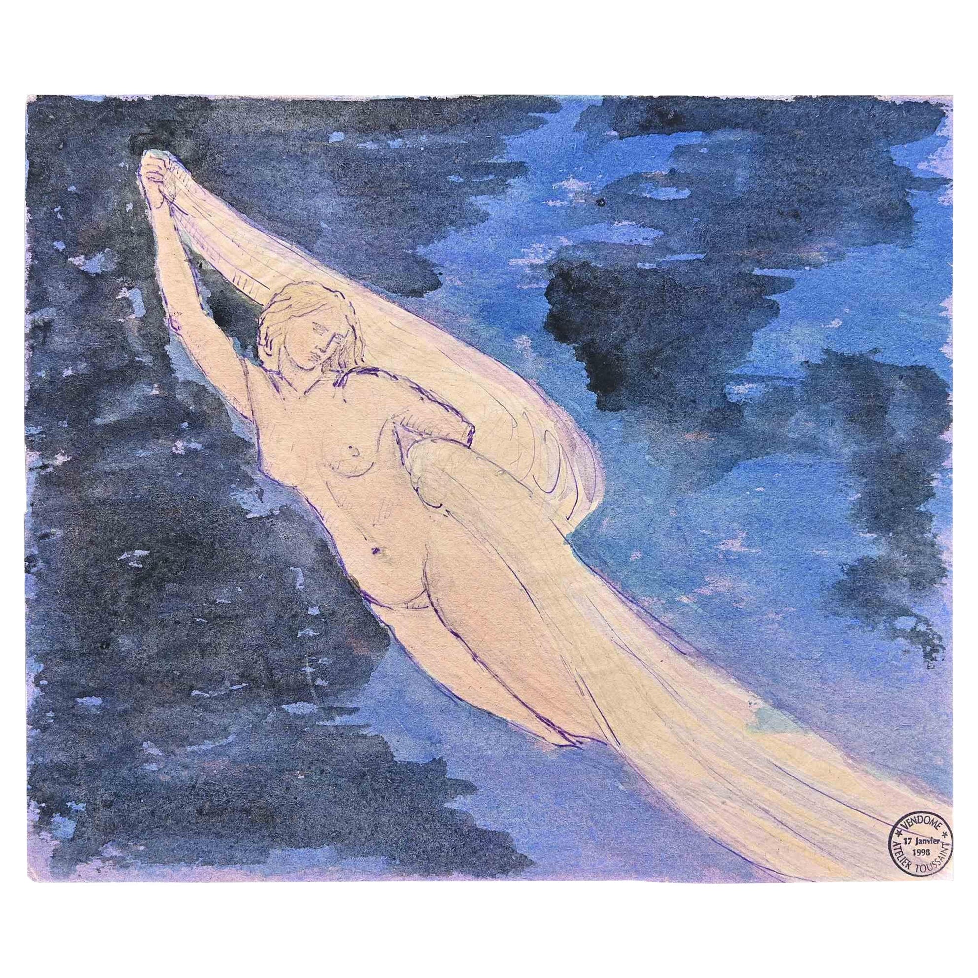 Nude der Frau – Originalzeichnung von Gaston Touissant – Anfang des 20. Jahrhunderts