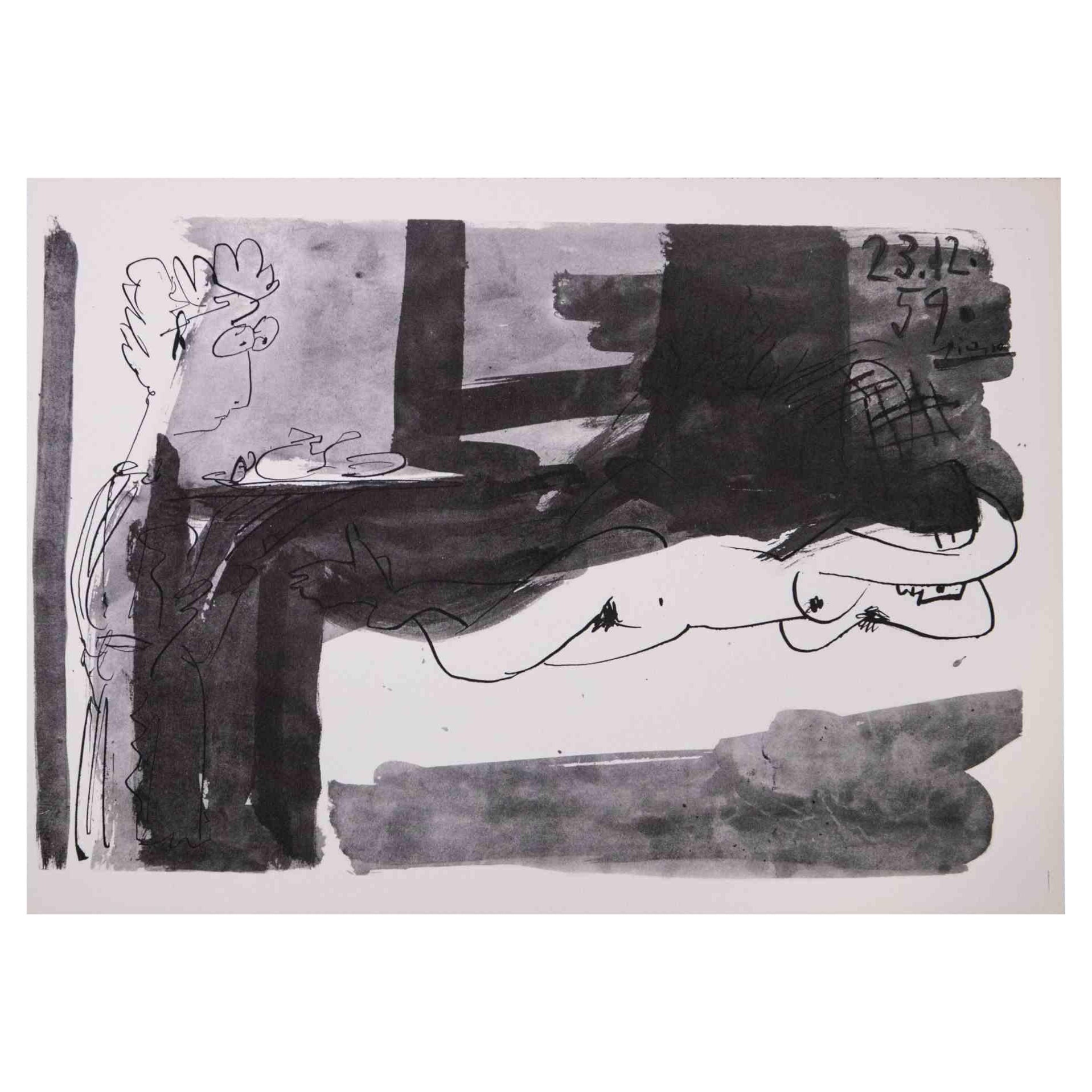 (after) Pablo Picasso Figurative Print - Le Petit Dejeuner - Photolithograph after Pablo Picasso - 1959